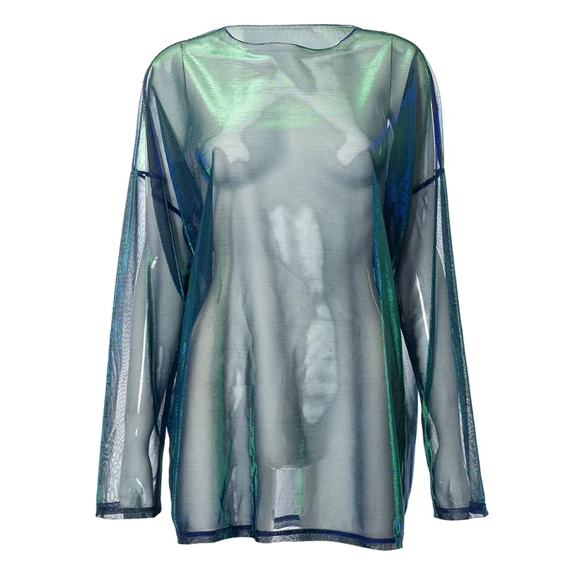 Solid See Through Tshirt Women Sexy Tops O-Neck Long Sleeve T Shirt For Women Clothing Club Y2k Aesthetic Egirl Tees - Image 15