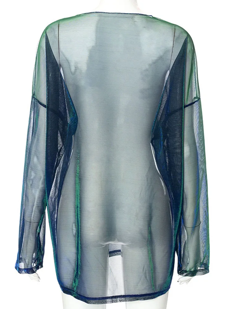 Solid See Through Tshirt Women Sexy Tops O-Neck Long Sleeve T Shirt For Women Clothing Club Y2k Aesthetic Egirl Tees - Image 6