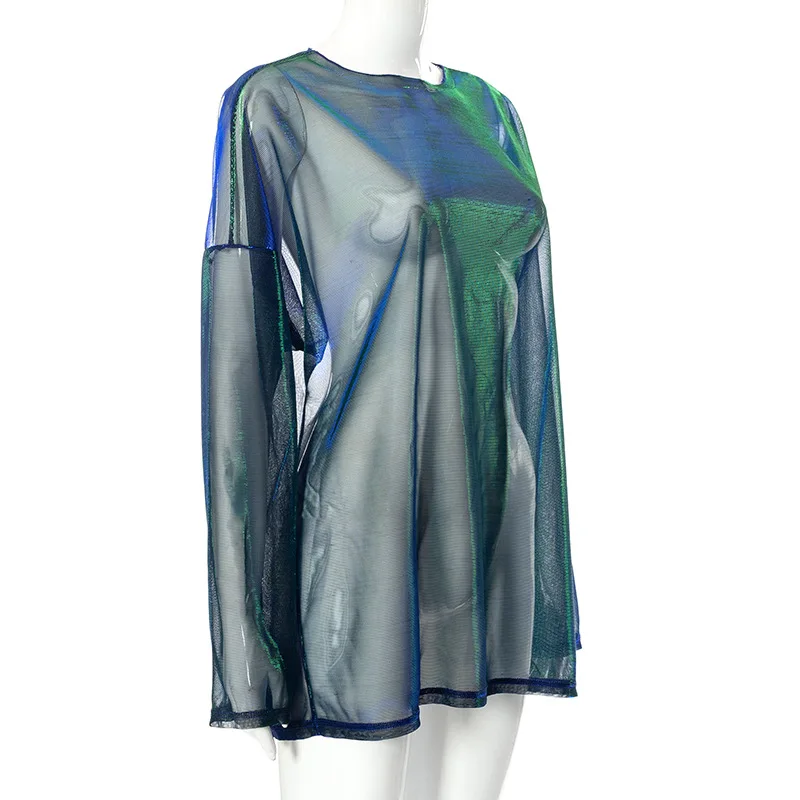 Solid See Through Tshirt Women Sexy Tops O-Neck Long Sleeve T Shirt For Women Clothing Club Y2k Aesthetic Egirl Tees - Image 13