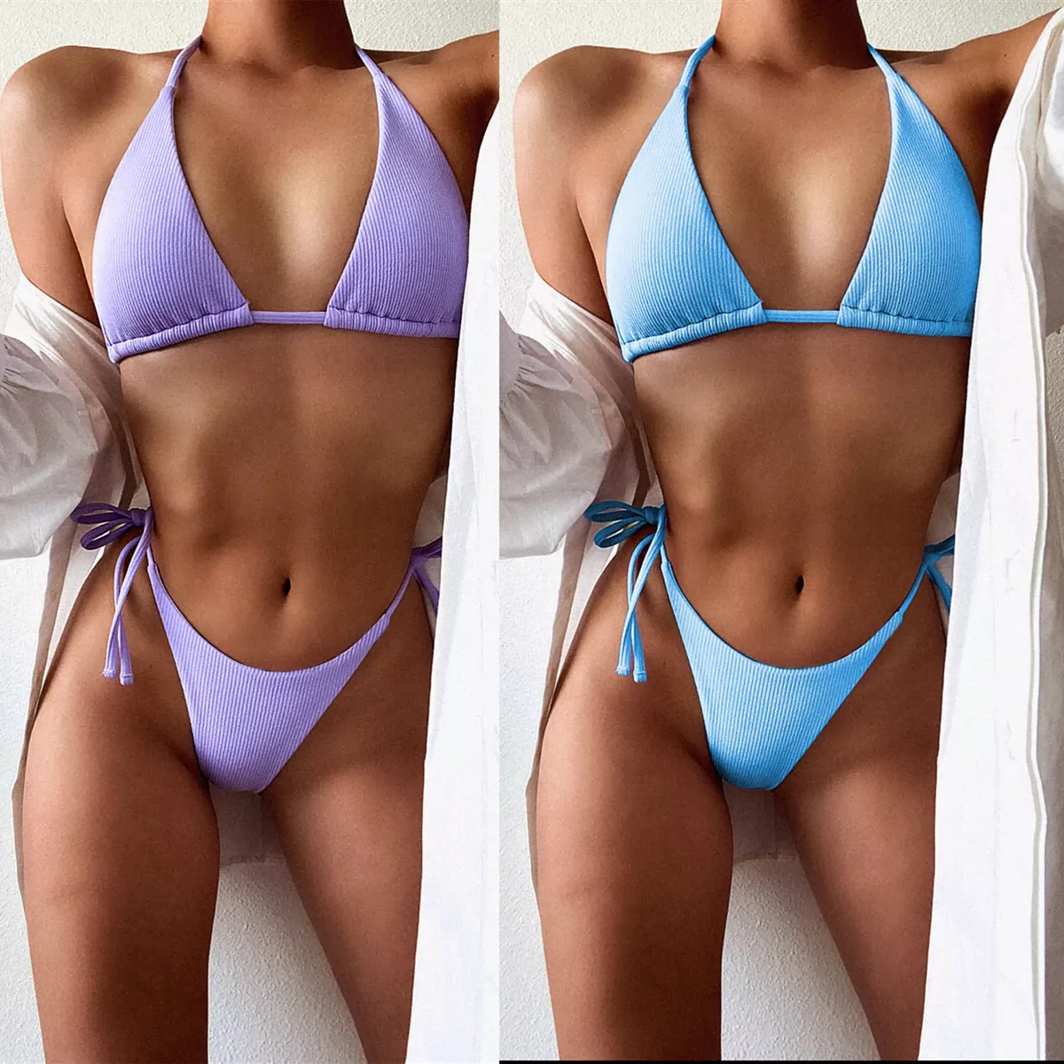 Solid Sexy European and American Beach String bikini Sexy Three-Point 2020 Summer Split Swimsuit Bikini - Image 2
