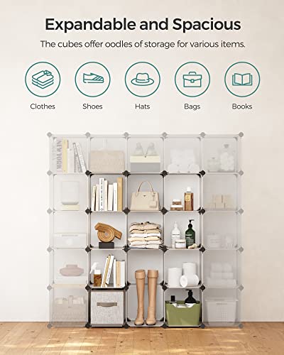 SONGMICS Cube Storage Organizer, Set of 16 Plastic Cubes, Book Shelf, Closet Organizers and Storage, Room Organization, Bedroom Living Room, 12.2 x 48.4 x 48.4 Inches, White ULPC44L - Image 3