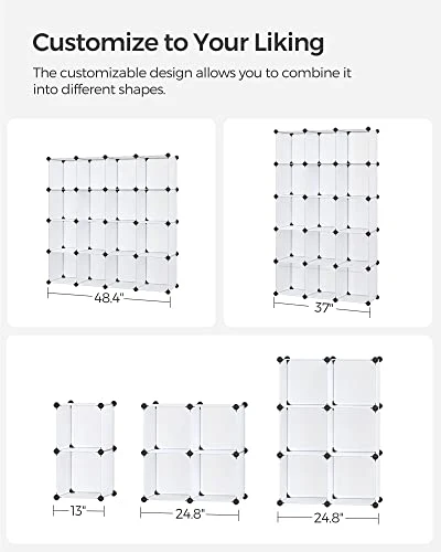 SONGMICS Cube Storage Organizer, Set of 16 Plastic Cubes, Book Shelf, Closet Organizers and Storage, Room Organization, Bedroom Living Room, 12.2 x 48.4 x 48.4 Inches, White ULPC44L - Image 4