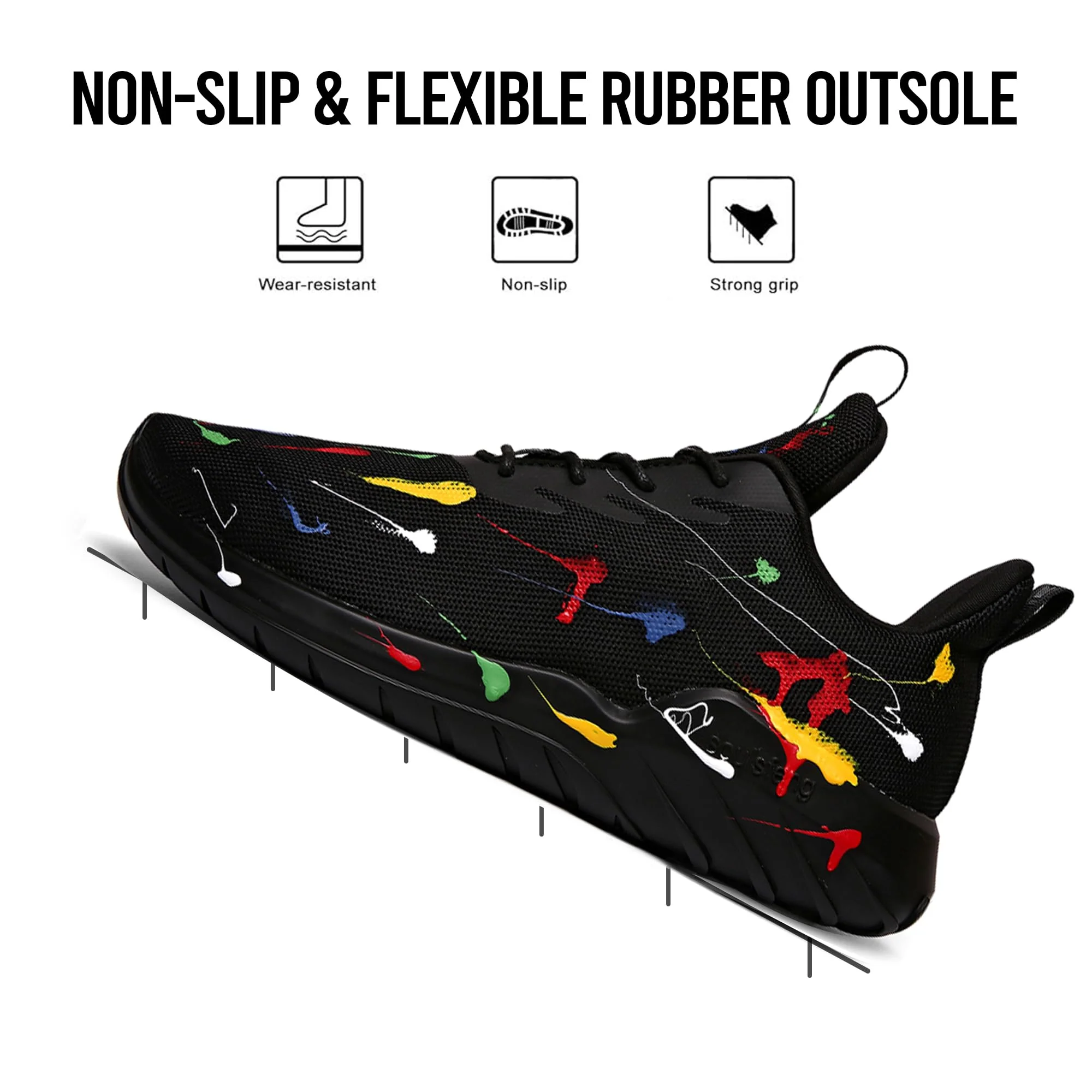 Soulsfeng Mens Running Shoes Lightweight Breathable Fashion Stylish Sports Workout Gym Tennis Walking Black Sneakers for Men Size 13 US - Image 5