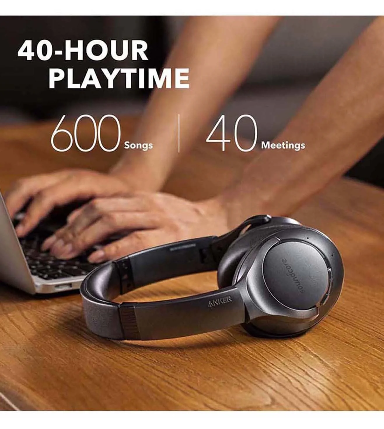 Soundcore Anker Life Q20 Hybrid Active Noise Cancelling Headphones, Wireless Over Ear Bluetooth Headphones, 40H Playtime, Hi-Res Audio, Deep Bass, Memory Foam Ear Cups, for Travel, Home Office - Image 6