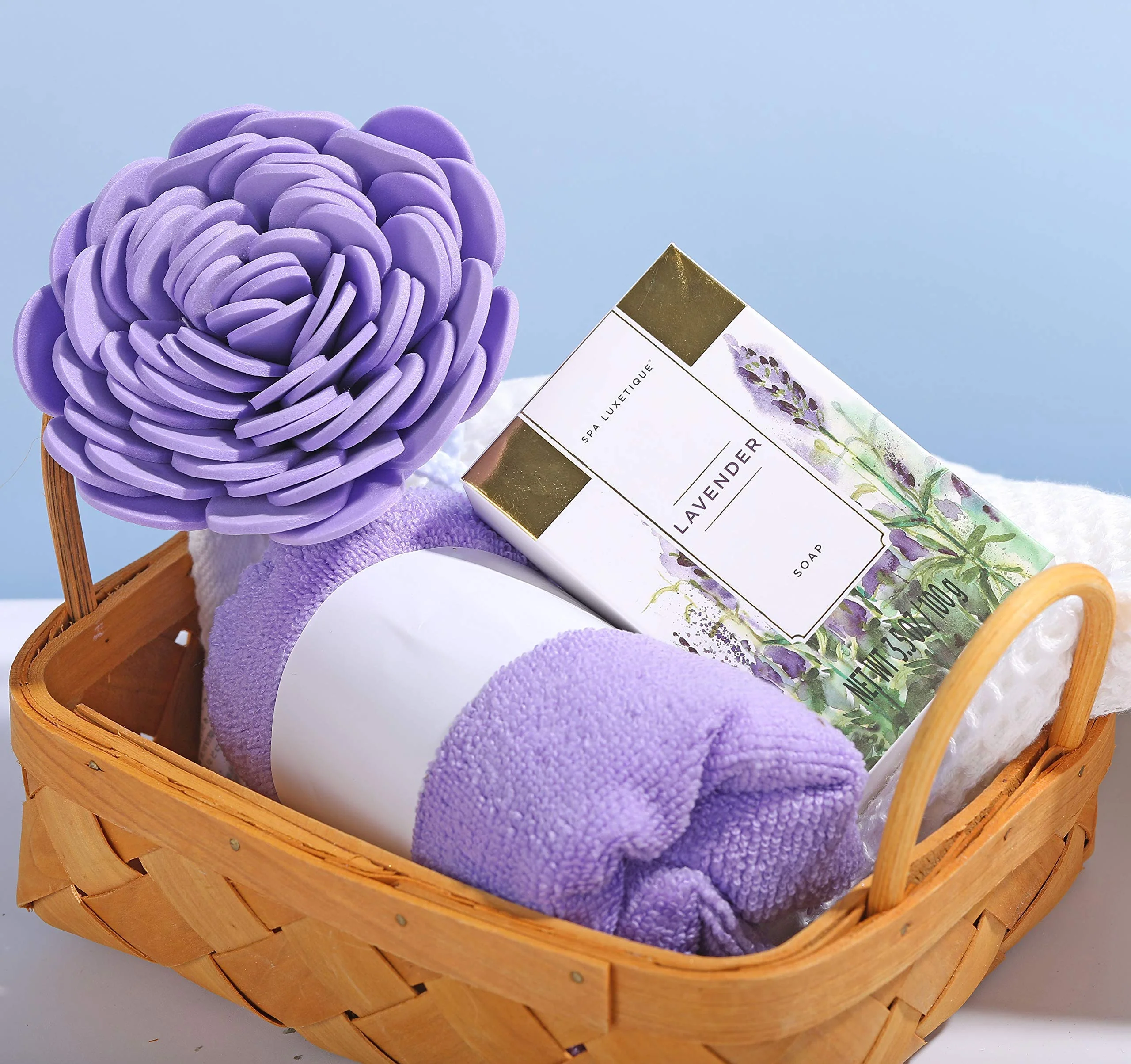Spa Gift Basket, Spa Luxetique Lavender Spa Kit for Women - 12 Pcs Lavender Scented Spa Gift Set, Relaxing Home Spa Set with Essential Oil, Bubble Bath, Bath Salts, Body Scrub, Christmas Gifts for Mom - Image 4