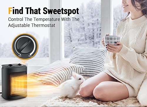 Space Heater, 1500W Electric Heaters Indoor Portable with Thermostat, PTC Fast Heating Ceramic Room Small Heater with Heating and Fan Modes for Bedroom, Office and Indoor Use - Image 7