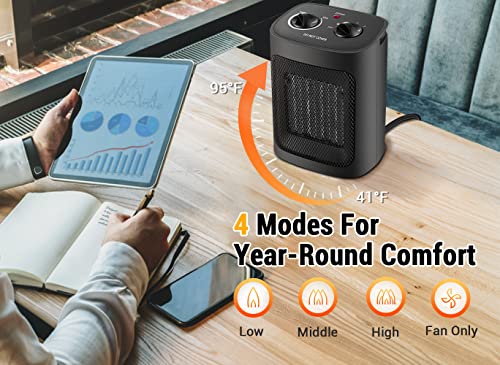 Space Heater, 1500W Electric Heaters Indoor Portable with Thermostat, PTC Fast Heating Ceramic Room Small Heater with Heating and Fan Modes for Bedroom, Office and Indoor Use - Image 8