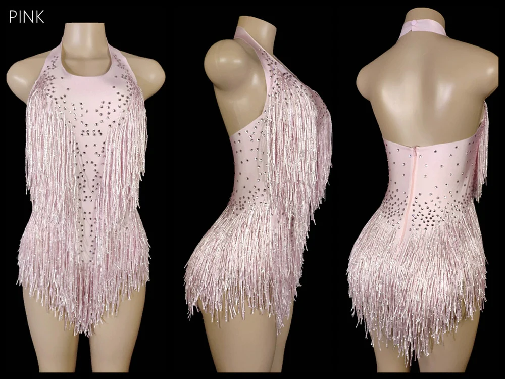 Sparkly Crystals Fringes Bodysuit Sexy Tassel Leotard Jazz Dance Costume One-piece - Image 10