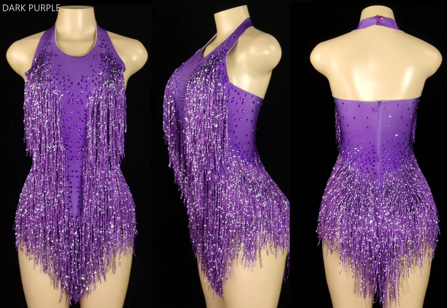 Sparkly Crystals Fringes Bodysuit Sexy Tassel Leotard Jazz Dance Costume One-piece - Image 6