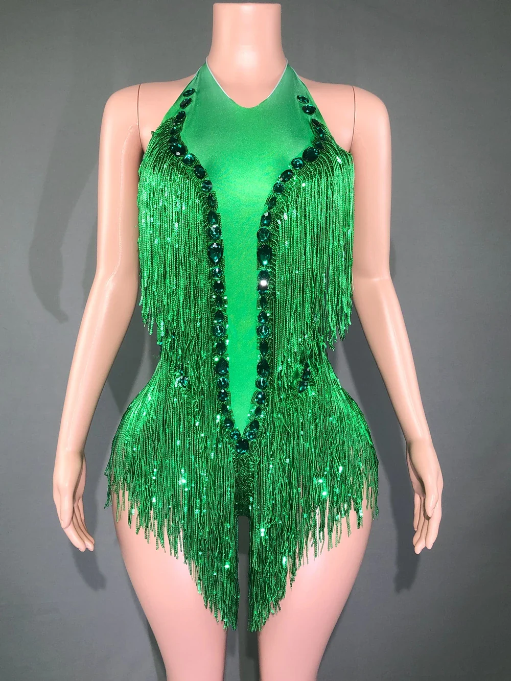 Sparkly Hot Pink Crystals Sequins Fringes Bodysuit for Women Sexy Backless Dance Costume Dancer Performance Show Stage Wear - Image 10