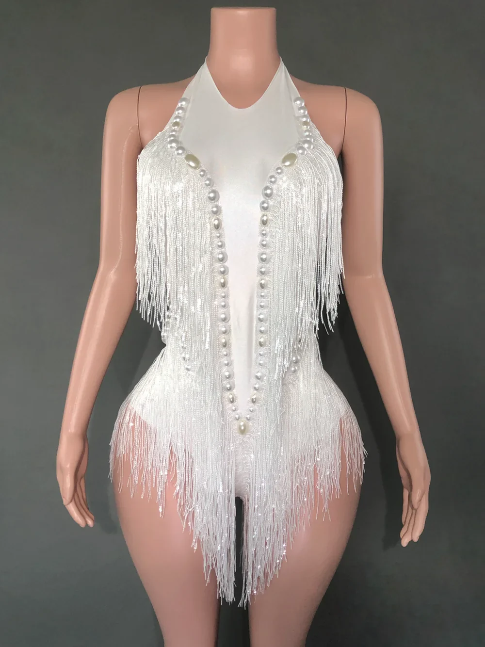 Sparkly Hot Pink Crystals Sequins Fringes Bodysuit for Women Sexy Backless Dance Costume Dancer Performance Show Stage Wear - Image 8