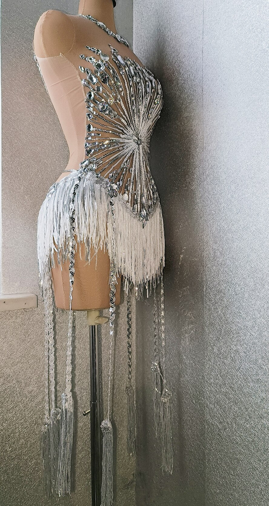 Sparkly Rhinestones Sequins Fringes Leotard  Women Sexy Mesh Rhinestone Dress Birthday Celebrate  Party Show Wear - Image 6