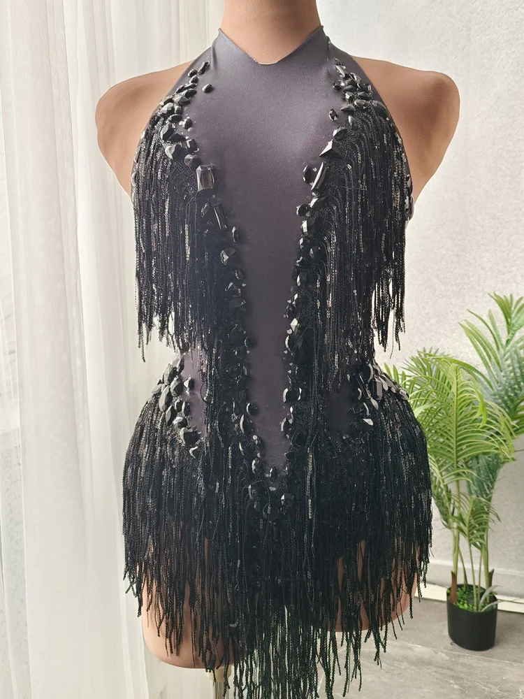 Sparkly Rhinestones Sequins Tassel Leotard Women Nightclub Outfit Singer Dancer Costume Stage Wear Sexy Performance Bodysuit - Image 2