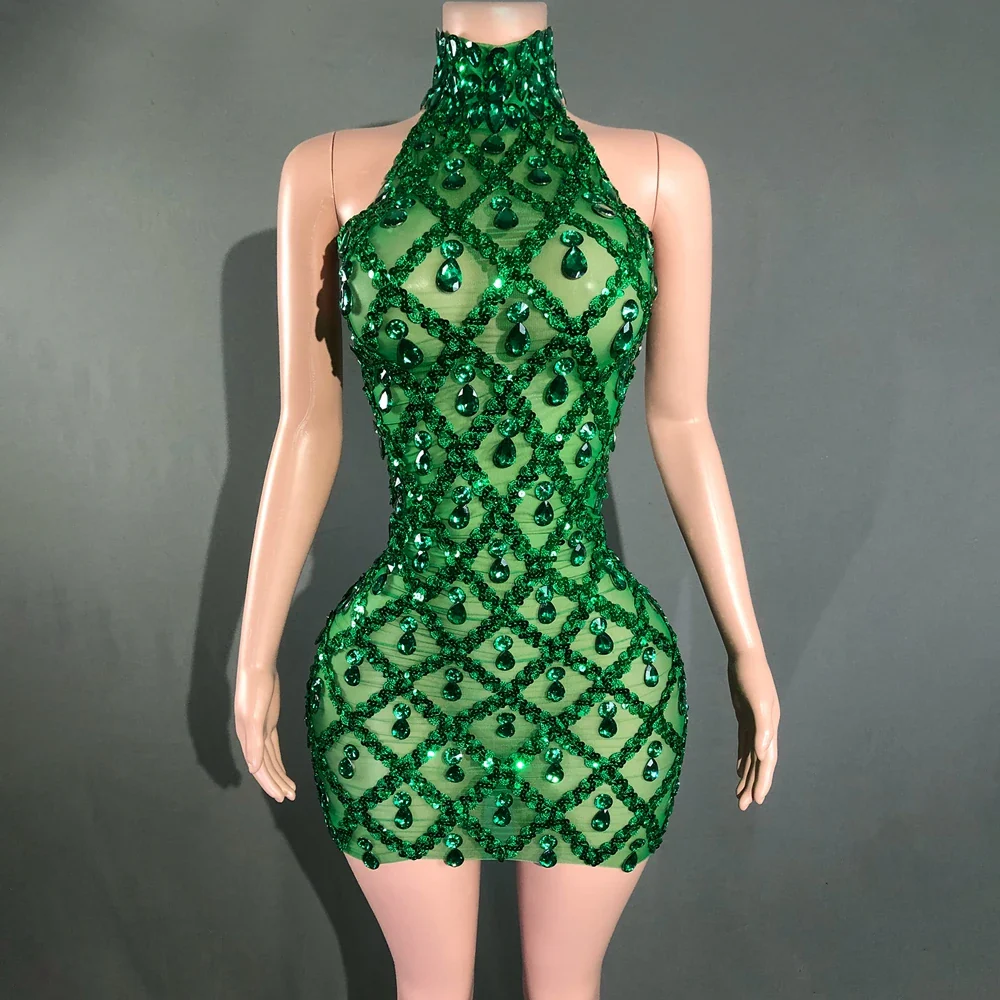 Sparkly Rhinestones Short Dress for Women Sexy Mesh Transparent Celebrate Evening Prom Event Birthday Dress Photo Shoot Wear - Image 10