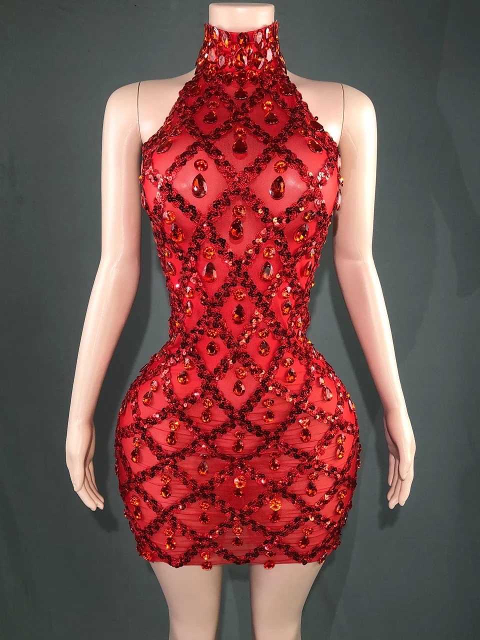 Sparkly Rhinestones Short Dress for Women Sexy Mesh Transparent Celebrate Evening Prom Event Birthday Dress Photo Shoot Wear - Image 11