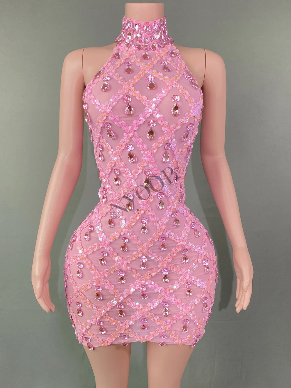 Sparkly Rhinestones Short Dress for Women Sexy Mesh Transparent Celebrate Evening Prom Event Birthday Dress Photo Shoot Wear - Image 12