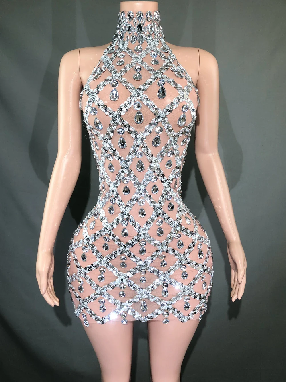 Sparkly Rhinestones Short Dress for Women Sexy Mesh Transparent Celebrate Evening Prom Event Birthday Dress Photo Shoot Wear - Image 13