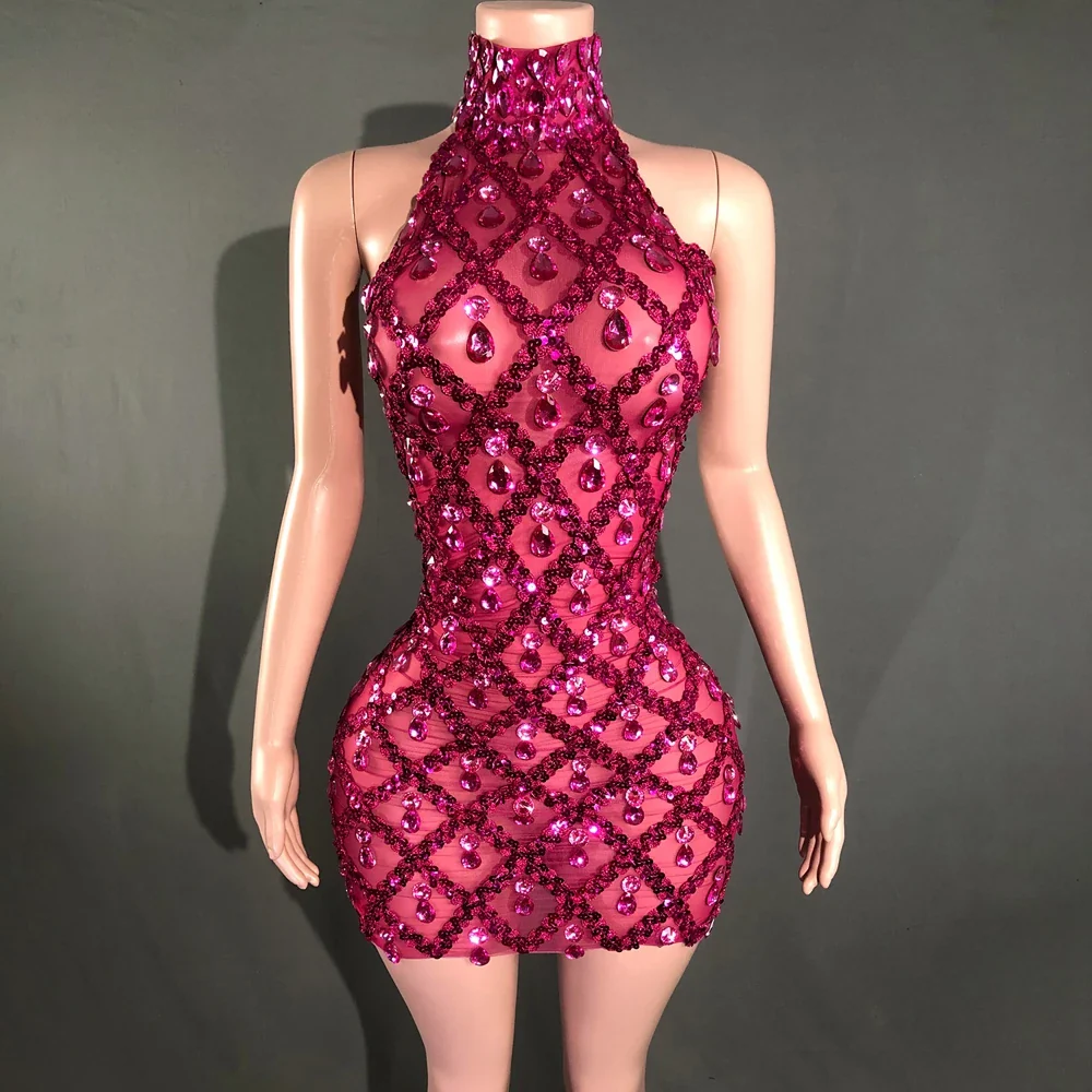 Sparkly Rhinestones Short Dress for Women Sexy Mesh Transparent Celebrate Evening Prom Event Birthday Dress Photo Shoot Wear - Image 14