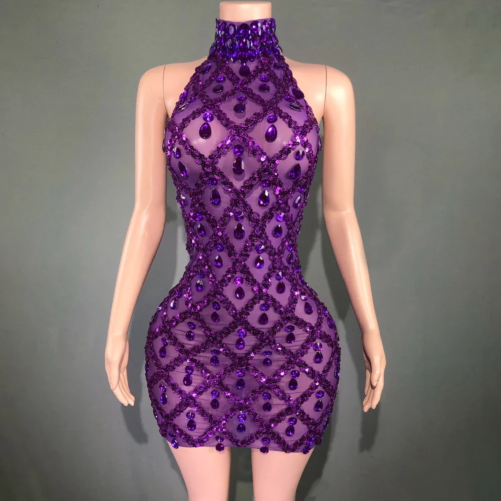 Sparkly Rhinestones Short Dress for Women Sexy Mesh Transparent Celebrate Evening Prom Event Birthday Dress Photo Shoot Wear - Image 15