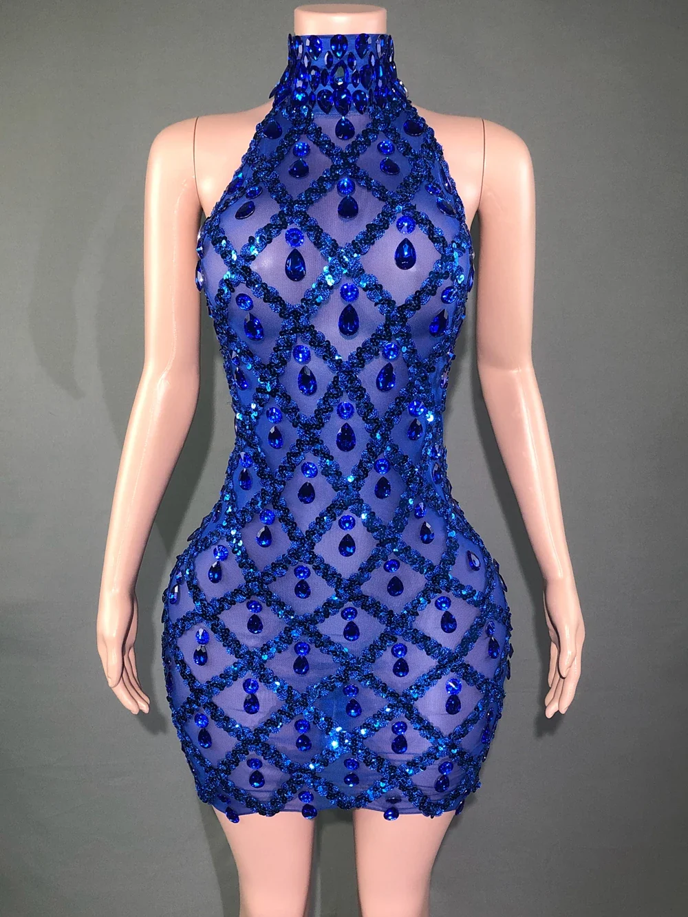 Sparkly Rhinestones Short Dress for Women Sexy Mesh Transparent Celebrate Evening Prom Event Birthday Dress Photo Shoot Wear - Image 7