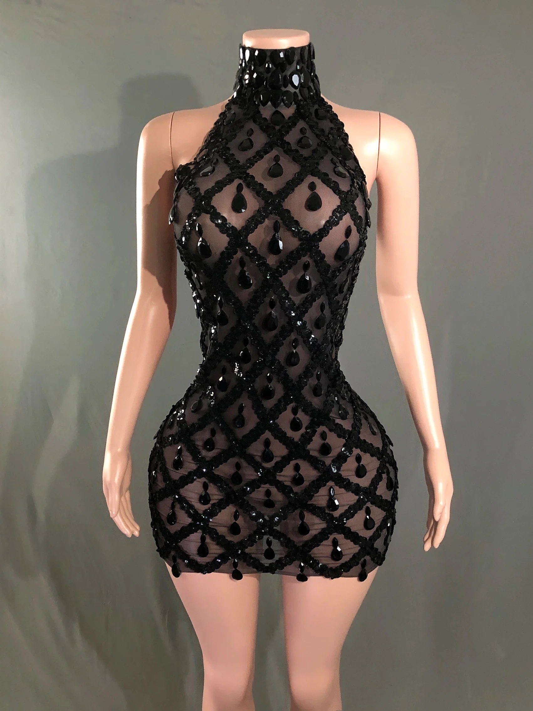 Sparkly Rhinestones Short Dress for Women Sexy Mesh Transparent Celebrate Evening Prom Event Birthday Dress Photo Shoot Wear - Image 8