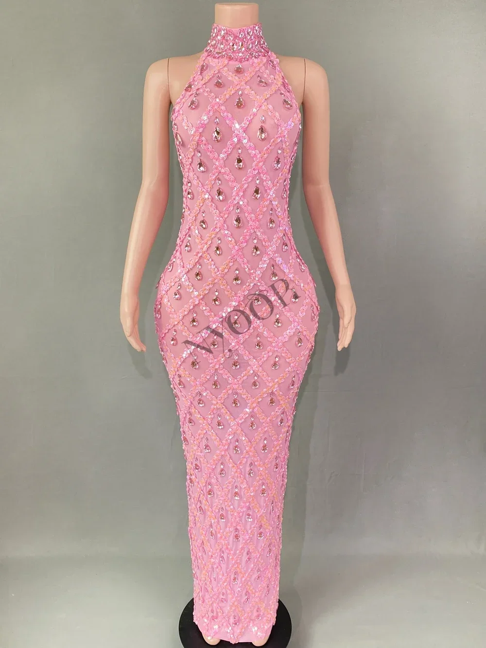 Sparkly Rhinestones Sleeveless Long Dress Elegant Dark Mesh Celebrate Evening Wedding Prom Gown Birthday Dress Photograph Wear - Image 12