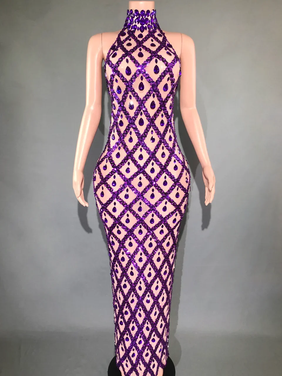 Sparkly Rhinestones Sleeveless Long Dress Elegant Dark Mesh Celebrate Evening Wedding Prom Gown Birthday Dress Photograph Wear - Image 13