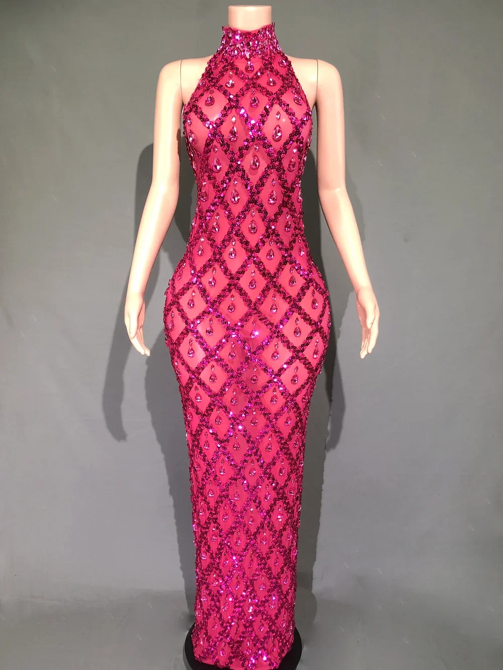 Sparkly Rhinestones Sleeveless Long Dress Elegant Dark Mesh Celebrate Evening Wedding Prom Gown Birthday Dress Photograph Wear - Image 15