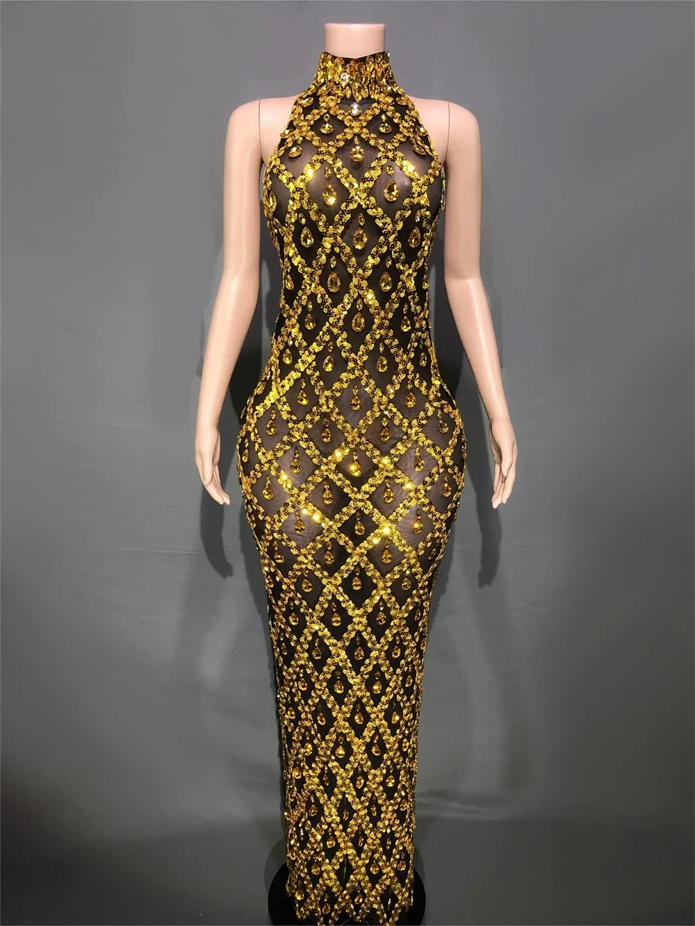Sparkly Rhinestones Sleeveless Long Dress Elegant Dark Mesh Celebrate Evening Wedding Prom Gown Birthday Dress Photograph Wear - Image 16