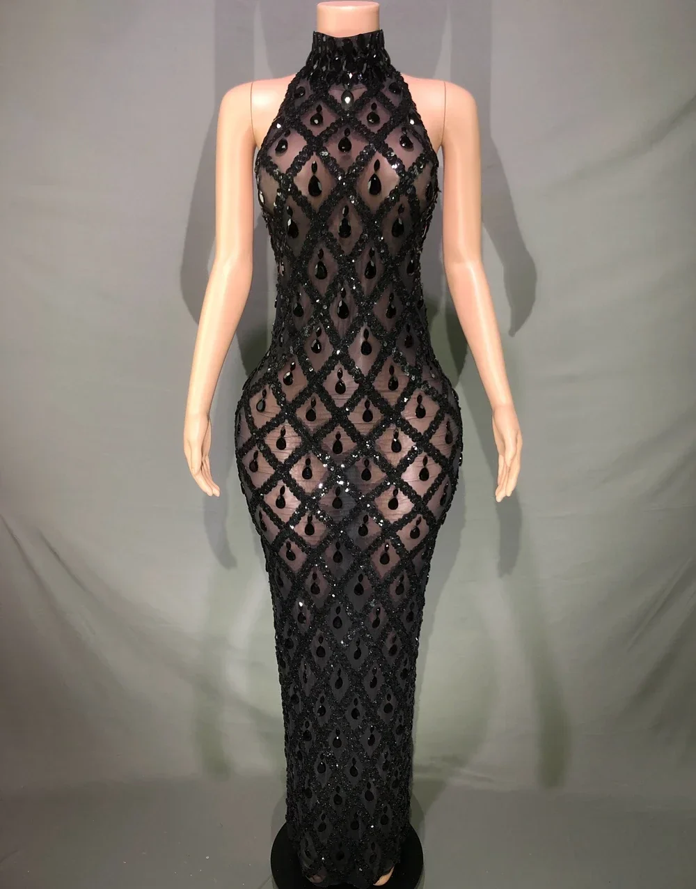 Sparkly Rhinestones Sleeveless Long Dress Elegant Dark Mesh Celebrate Evening Wedding Prom Gown Birthday Dress Photograph Wear - Image 25
