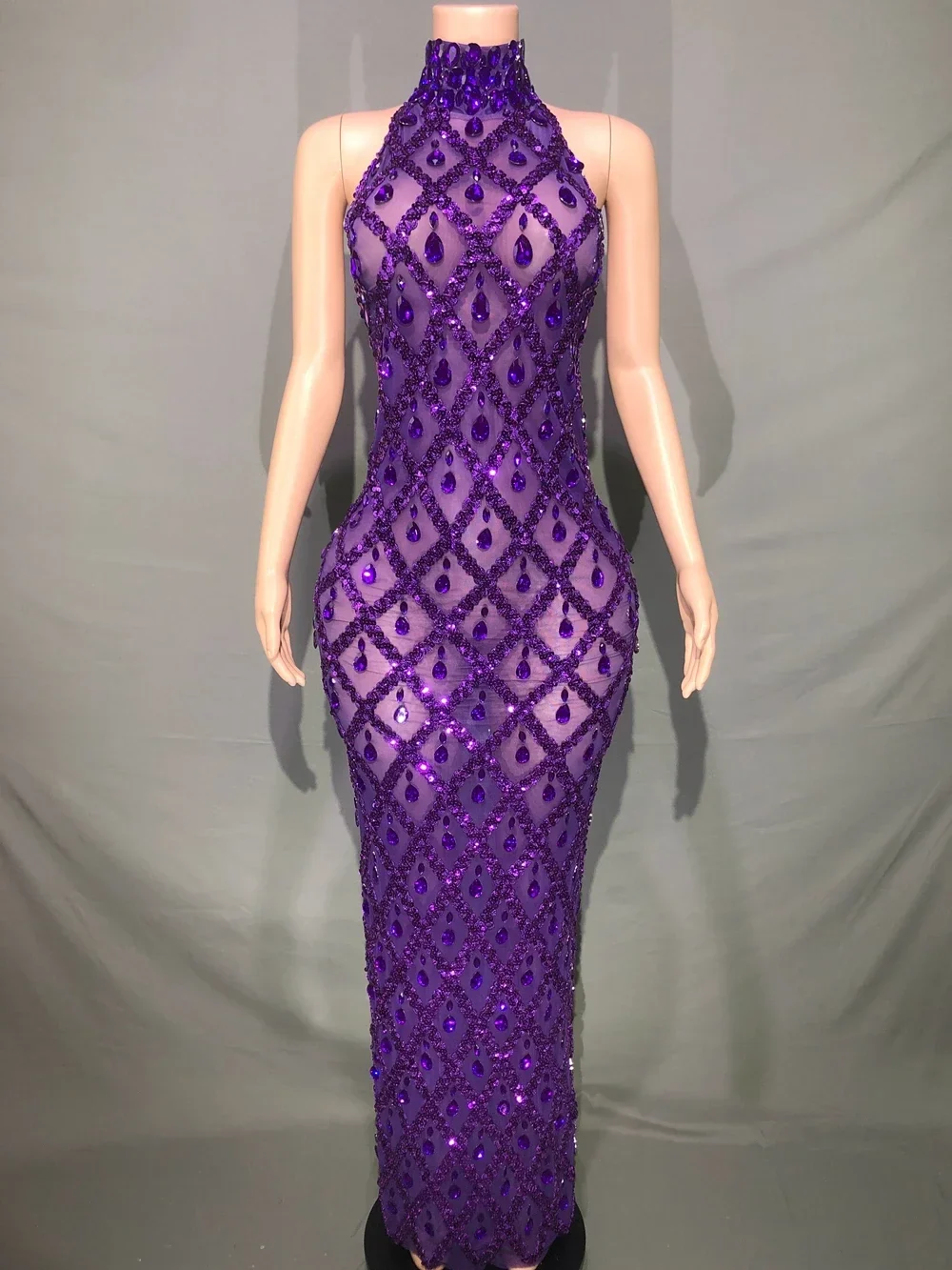 Sparkly Rhinestones Sleeveless Long Dress Elegant Dark Mesh Celebrate Evening Wedding Prom Gown Birthday Dress Photograph Wear - Image 26