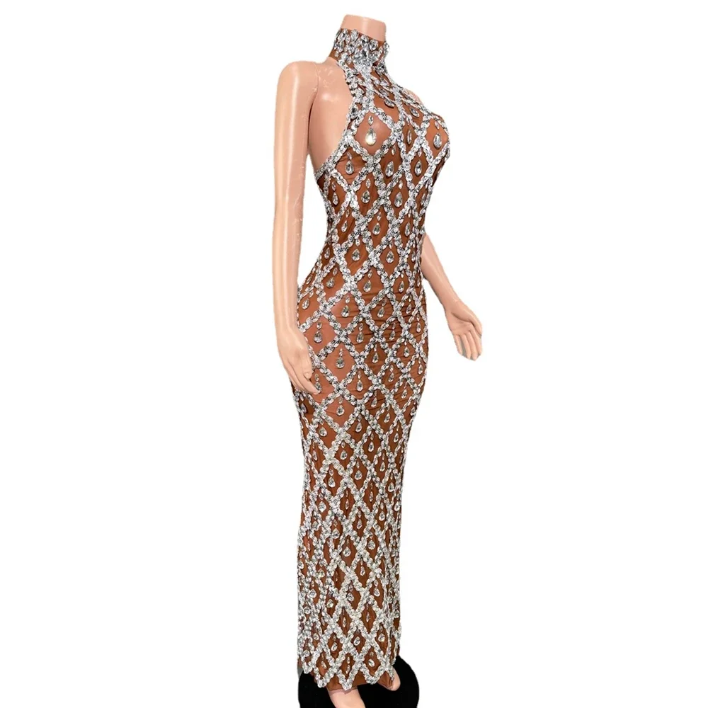 Sparkly Rhinestones Sleeveless Long Dress Elegant Dark Mesh Celebrate Evening Wedding Prom Gown Birthday Dress Photograph Wear - Image 3