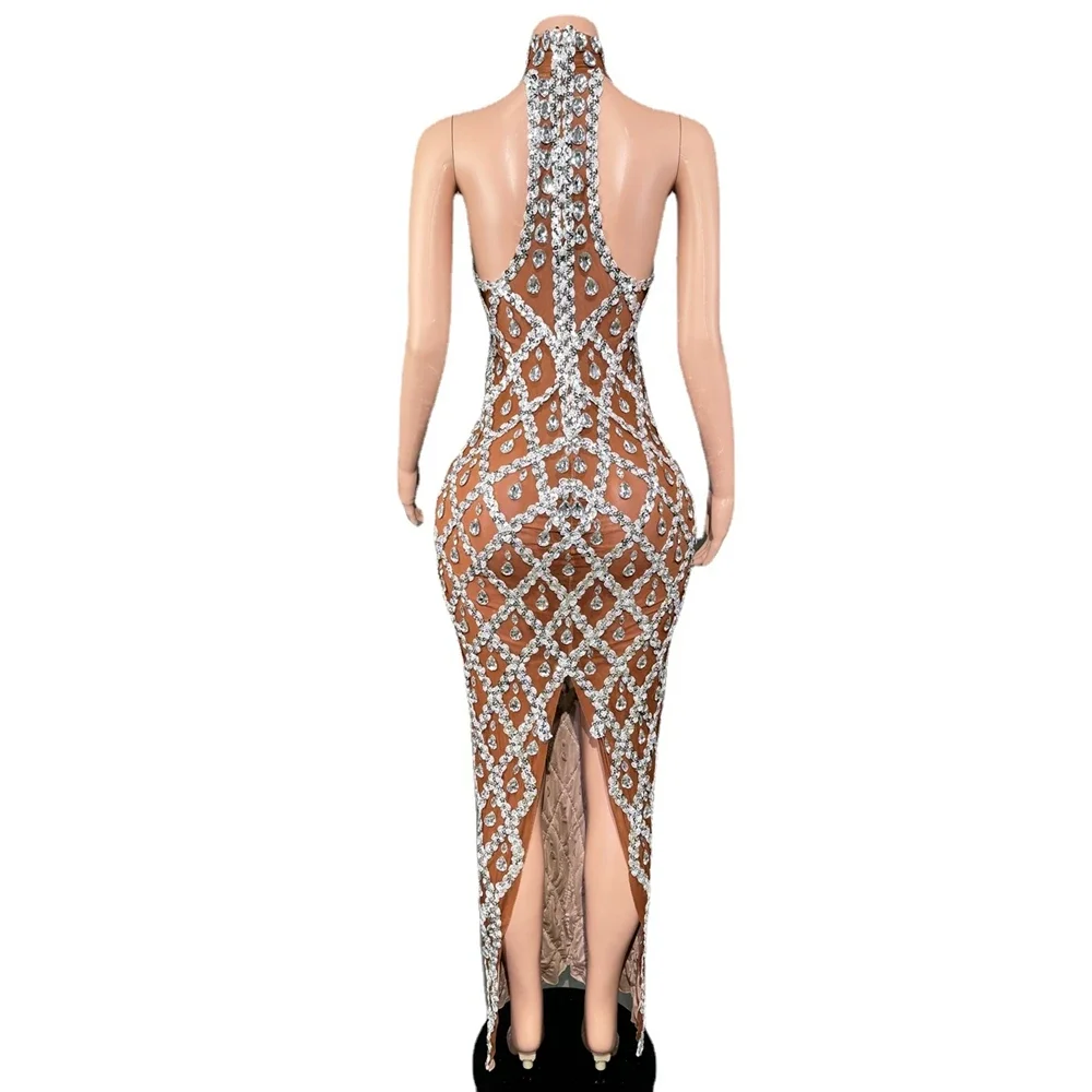 Sparkly Rhinestones Sleeveless Long Dress Elegant Dark Mesh Celebrate Evening Wedding Prom Gown Birthday Dress Photograph Wear - Image 5