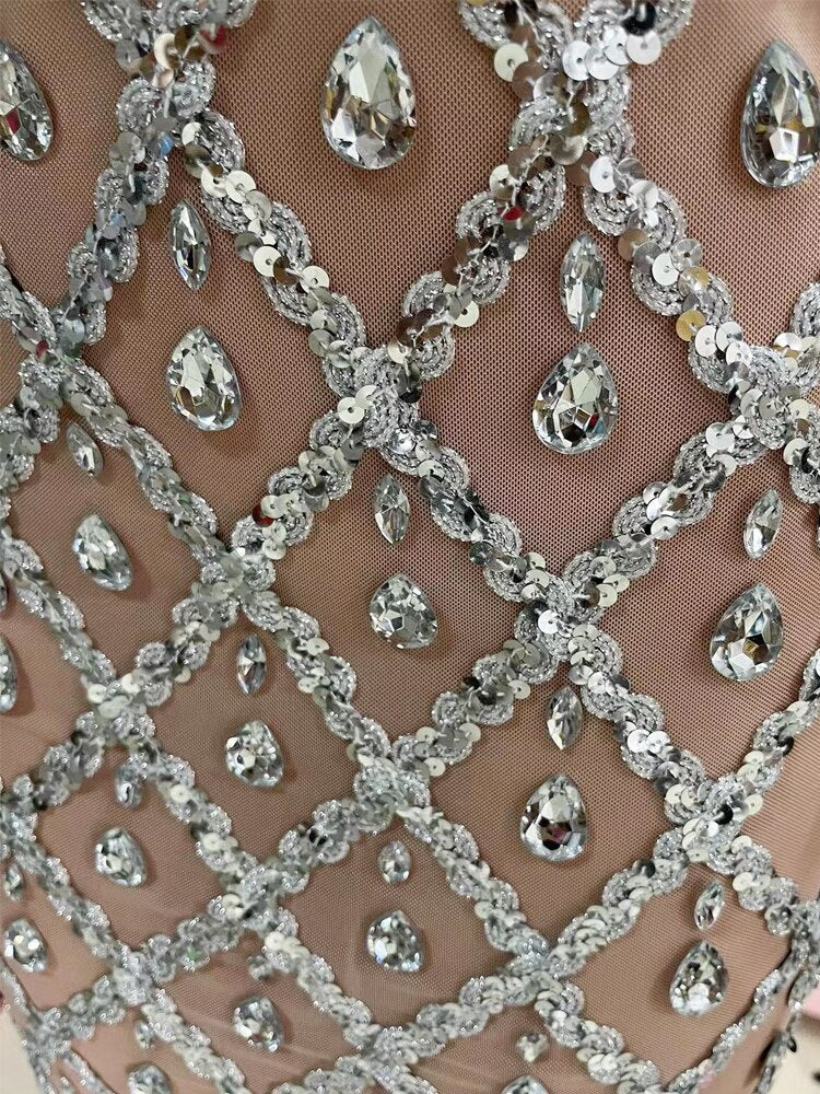 Sparkly Silver Sequins Sleeveless Birthday Wedding Dress Shiny Evening Celebrate Outfit Stretch Mesh Transparent Dance Wear - Image 6