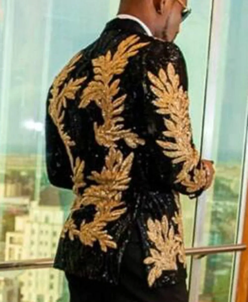 Sparkly Suits Men Slim Fit Gold Appliques Sequins Groom Wedding Tuxedo Tailored Made Single Breasted Jacket Pants 2 Pieces 2023 - Image 3