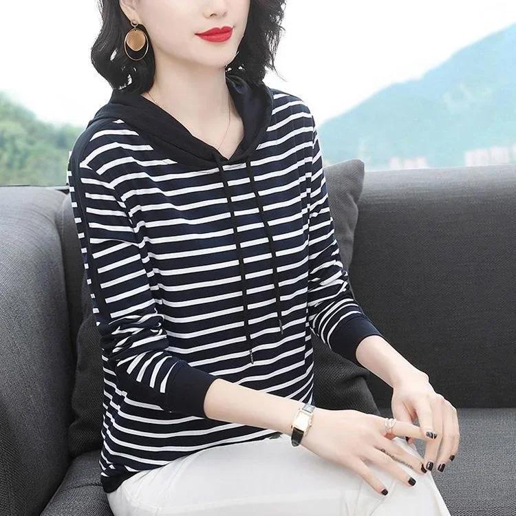 Special Dress Loose Sleeved T-shirt Size Stripe Hooded Oversize Summer Top Camisetas Tops Women T-shirts Clothing - Image 2