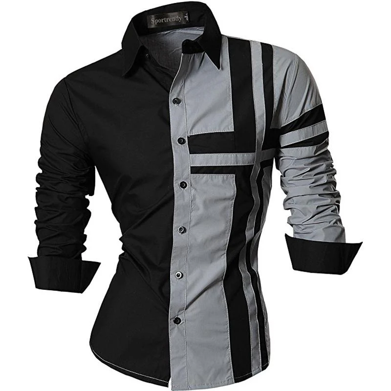 Sportrendy erkek gömlek elbise Casual moda uzun kollu Slim Fit şık kafatası baskı dövme JZS047 - Image 15
