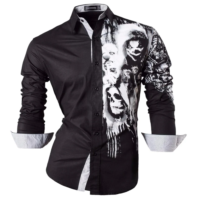 Sportrendy erkek gömlek elbise Casual moda uzun kollu Slim Fit şık kafatası baskı dövme JZS047 - Image 6