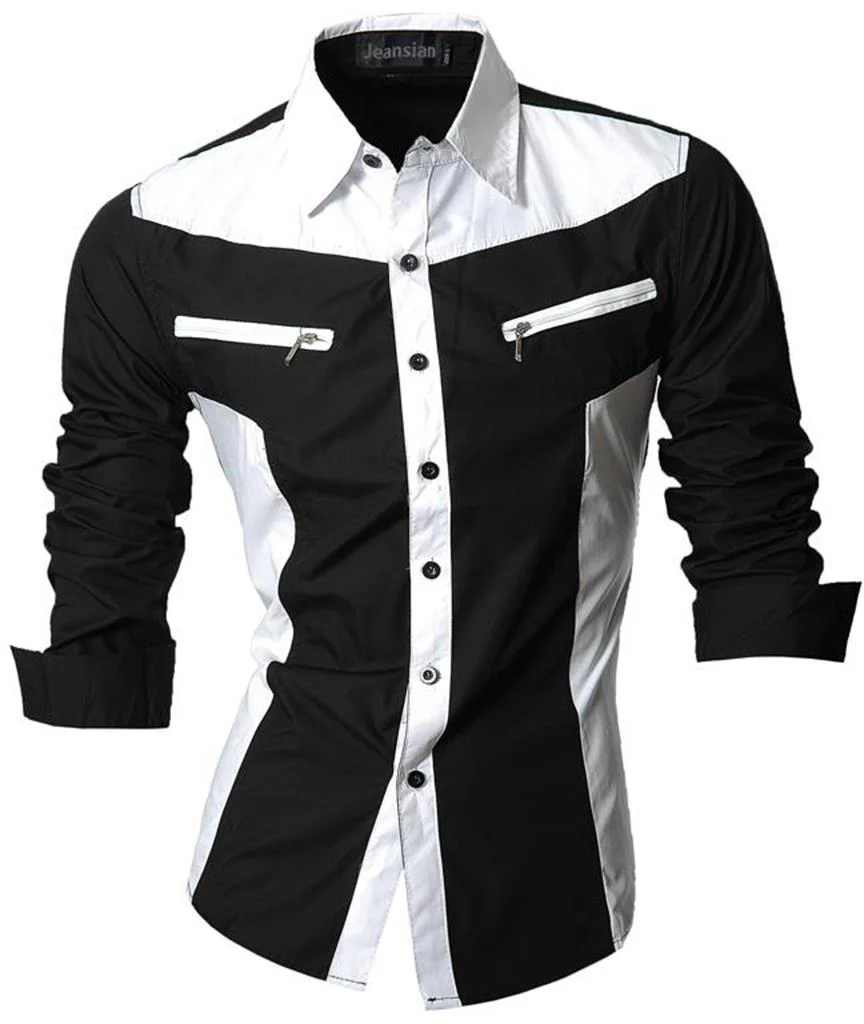 Sportrendy Men's Shirt Dress Casual Long Sleeve Fashion Dragon Stylish JZS091 Black - Image 17