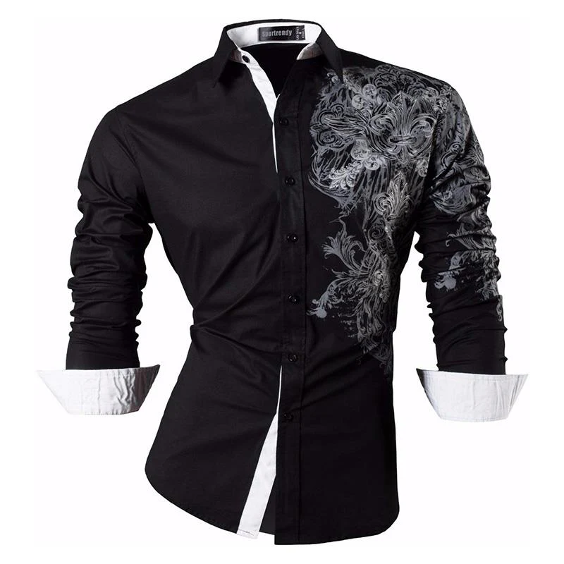 Sportrendy Men's Shirt Dress Casual Long Sleeve Fashion Dragon Stylish JZS091 Black - Image 7