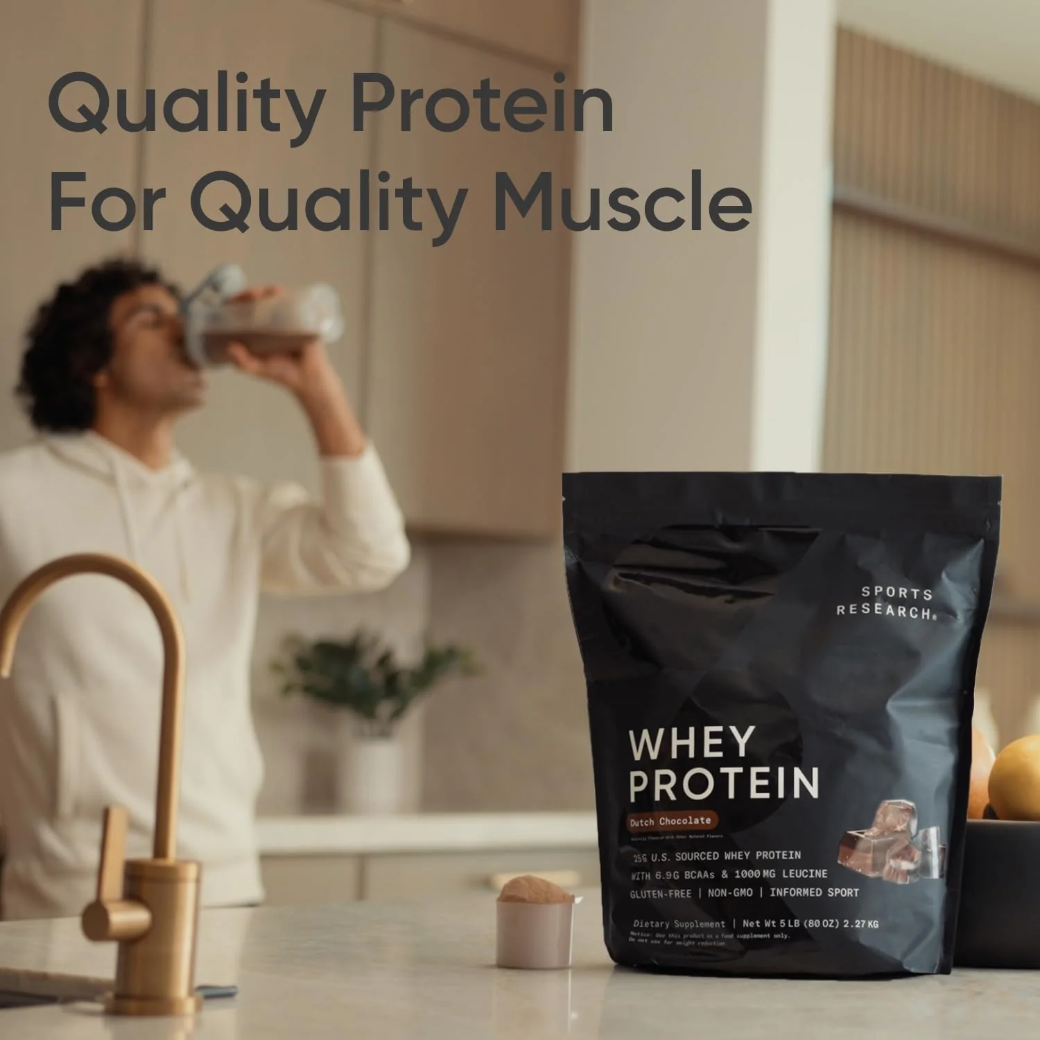 Sports Research Whey Protein - Sports Nutrition Whey Isolate Protein Powder for Lean Muscle Building & Workout Recovery - 5 lb Bag Bulk Protein Powder 25g per Serving - Dutch Chocolate, 60 Servings - Image 6