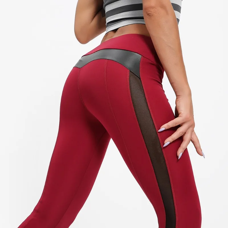 Sports Running Fitness Pants Mesh Breathable Splicing Cropped Pants High Waist Slim Fit Hip Lifting Yoga Pants Women Leggings - Image 3