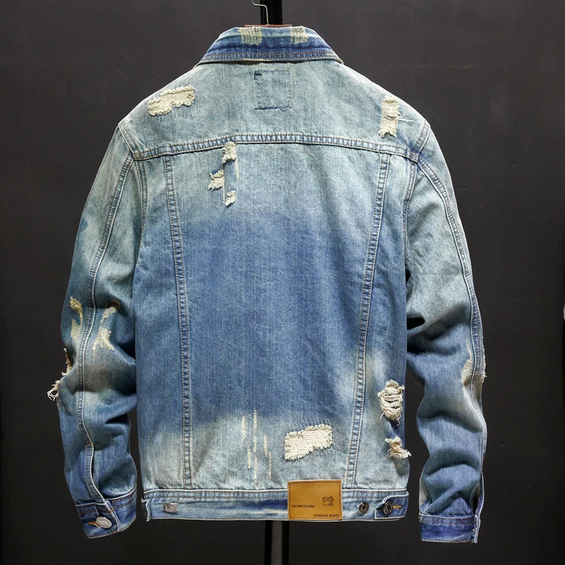 Spring and autumn Denim Jackets Men Cowboy Slim Fit Hole Jacket Men's Ripped Jean Jacket Hip Hop Streetwear Coats Plus size 5XL - Image 3