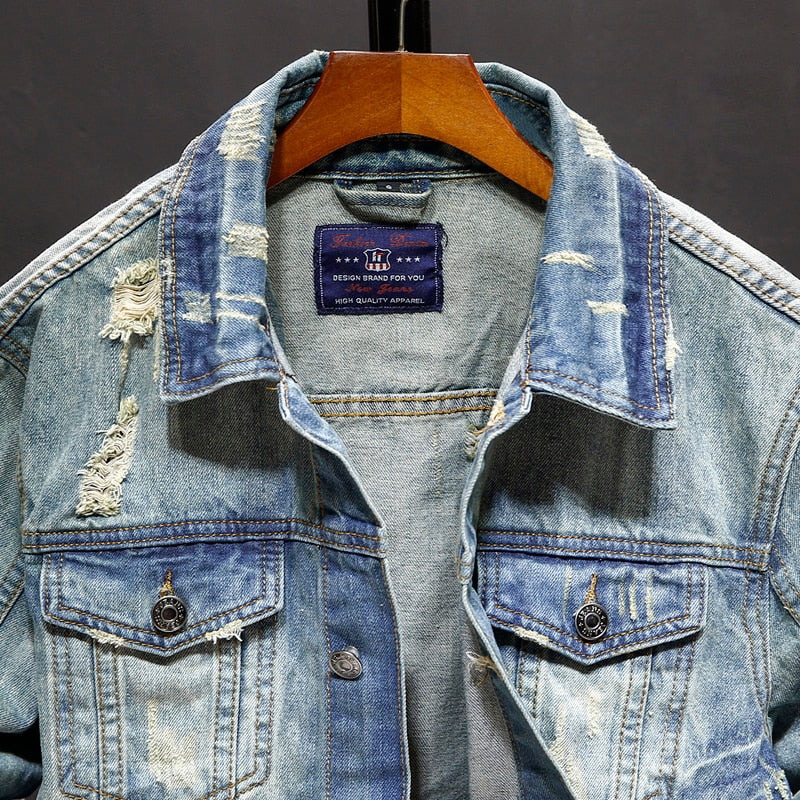 Spring and autumn Denim Jackets Men Cowboy Slim Fit Hole Jacket Men's Ripped Jean Jacket Hip Hop Streetwear Coats Plus size 5XL - Image 5