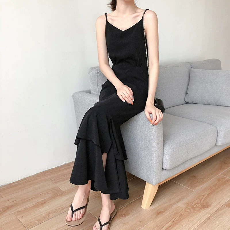 Spring and Autumn French Style Super Long Strap Dress Fishtail - Image 3