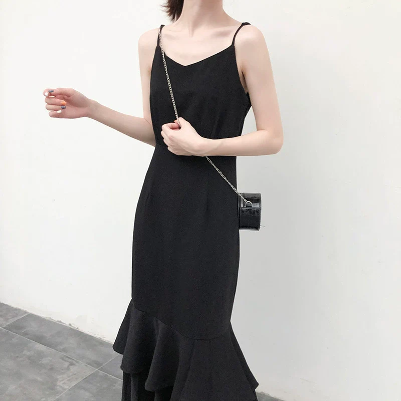 Spring and Autumn French Style Super Long Strap Dress Fishtail - Image 4