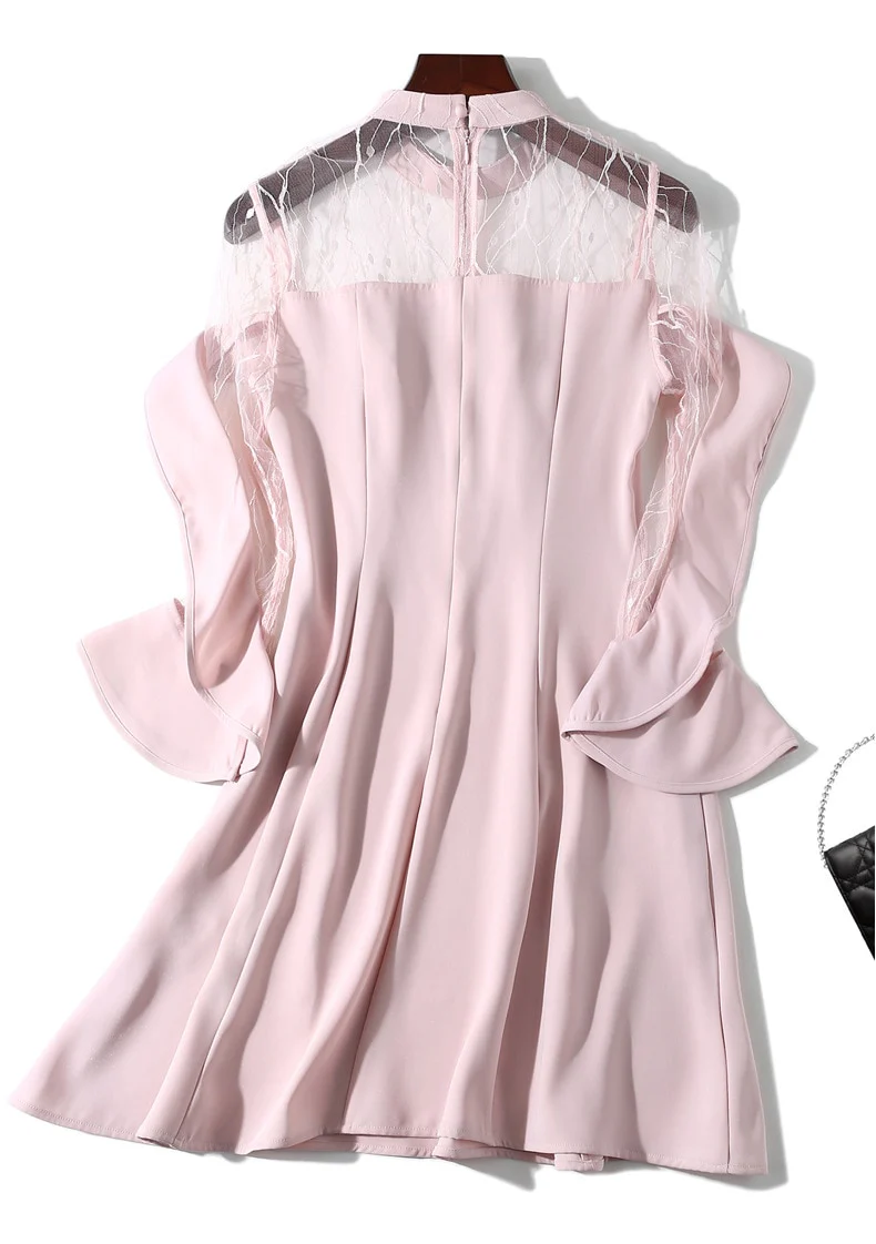 Spring and summer 2020 new women's mesh splicing Ruffle Dress celebrity perspective sheath dresses butterfly sleeve cloth - Image 3