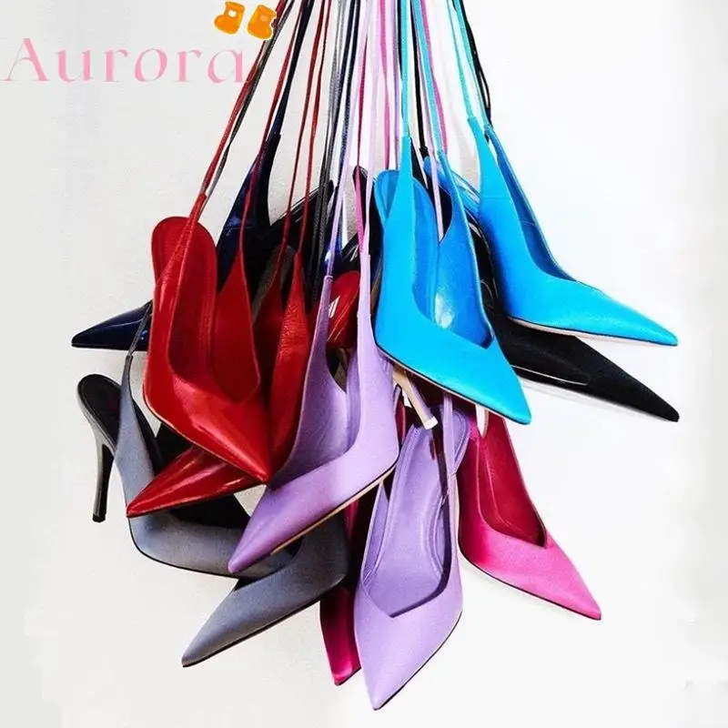 Spring and Summer New Hot-Selling Fuchsia Strappy Ankle Strap Lace Up Pointed Toe Slingback Stiletto Sexy Sandals - Image 6
