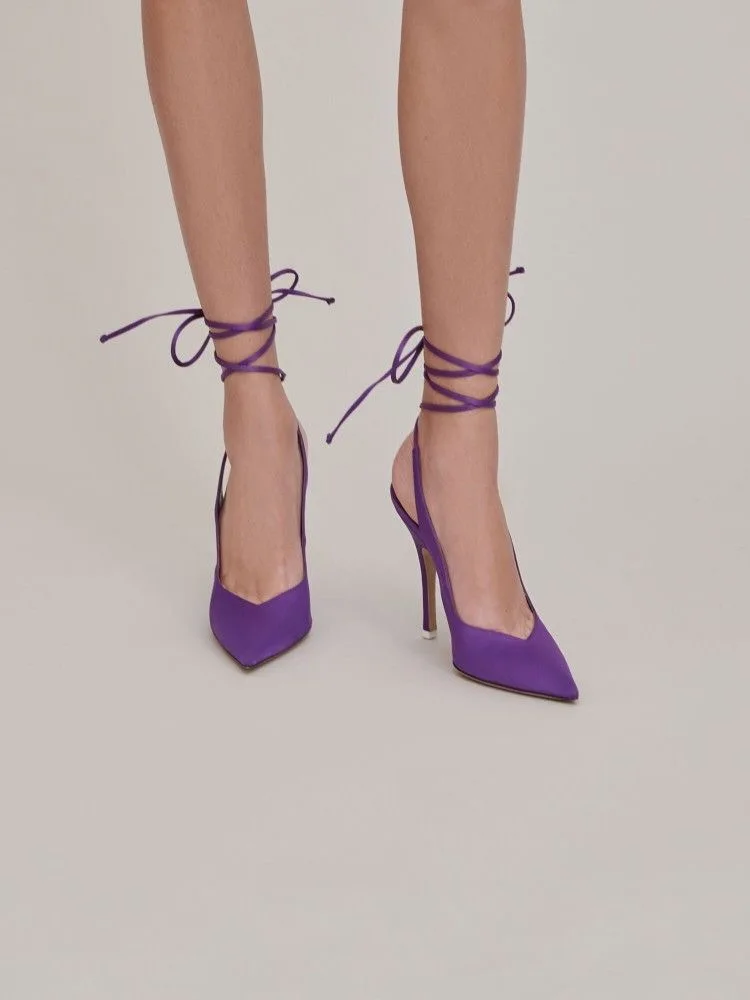 Spring and Summer New Hot-Selling Fuchsia Strappy Ankle Strap Lace Up Pointed Toe Slingback Stiletto Sexy Sandals - Image 9