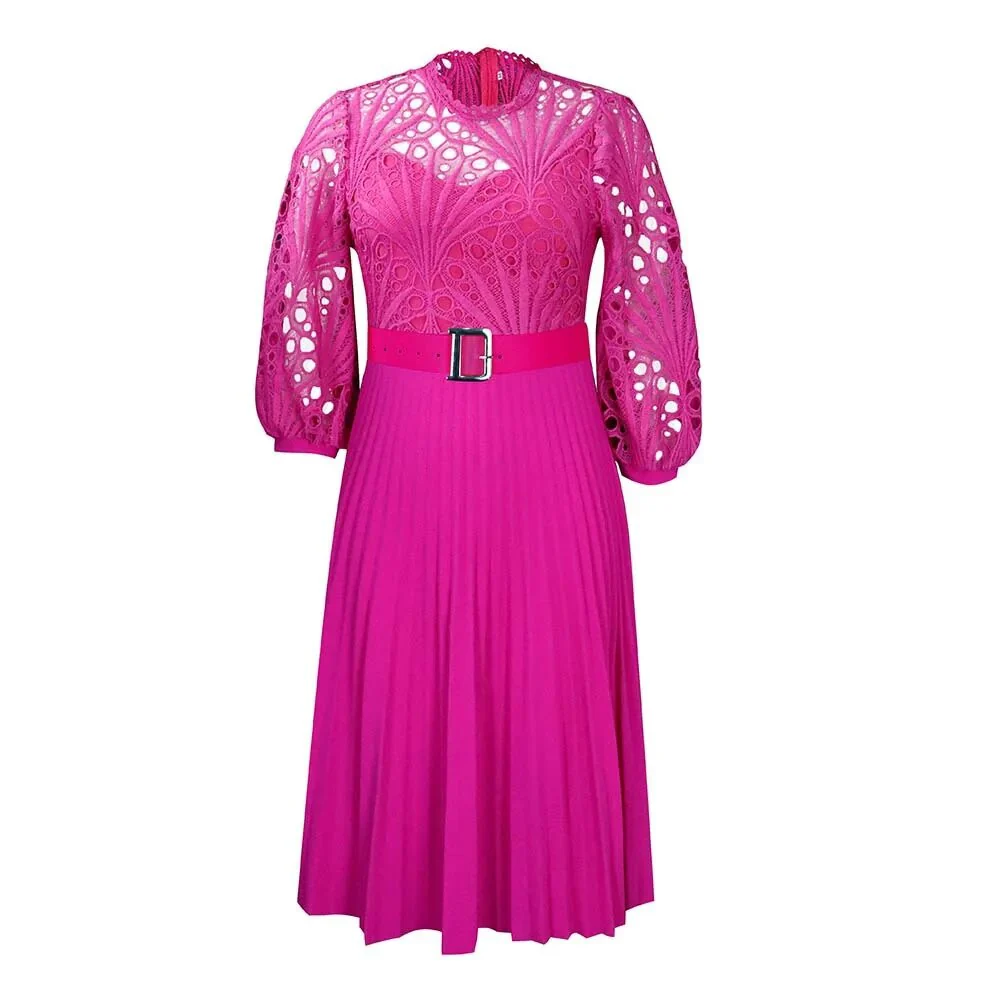 Spring Autumn New Fashion Lace Elegant Plus Size Dress Women Sexy Hollow Out with Belt Oversized Vestidos De Fiesta Lady Clothes - Image 10